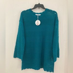 NWT ANRABESS teal long sleeve knit crochet sweater top